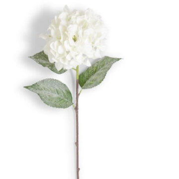 34 Inch White Glittered Hydrangea Stem