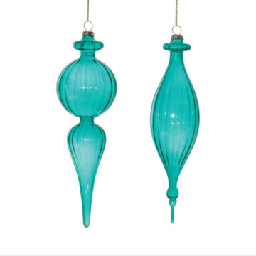 Blue Ribbed Glass Finial Drop Ornament