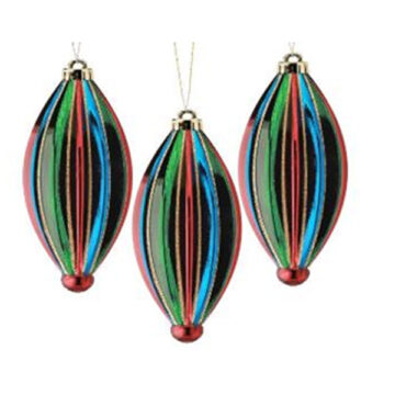 9" Shatterproof Ridged Finial Ornament Set/3