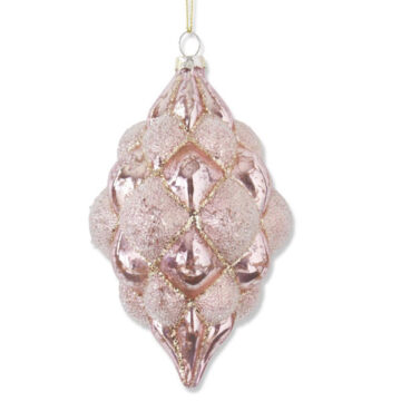 6 Inch Beaded Pink Mercury Glass Teardrop Hobnail Ornament