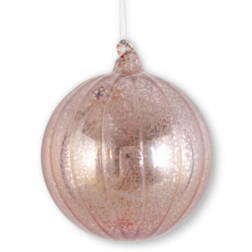 4.75 Inch Light Pink Ribbed Mercury Glass Round Ornament