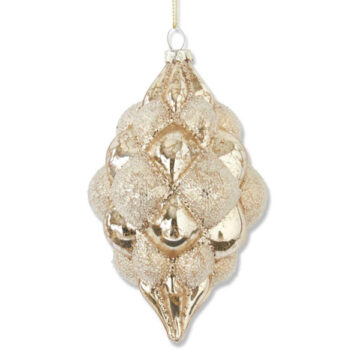 6" Beaded Gold Mercury Glass Teardrop Hobnail Ornament
