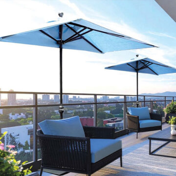 Half Wall 3.5' x 7' Umbrella w/Base by Galtech International