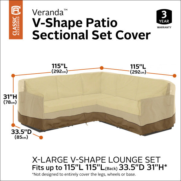 V Shaped Sectional Lounge Set Cover, Classic Accessories Ravenna Patio V Shaped Sectional Sofa Cover