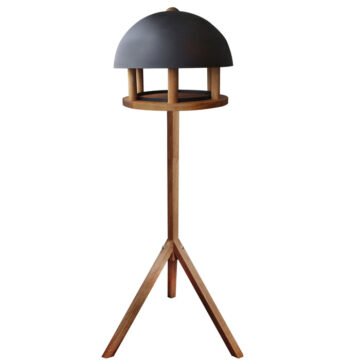 Round Bird Feeder on Stand w/Black Dome Roof, Wood by Esschert Design USA