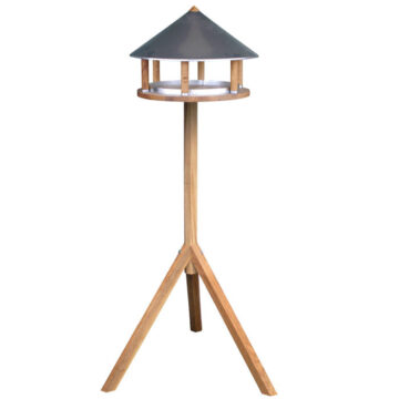 Round Bird Feeder on Stand w/Black Cone Roof, Wood by Esschert Design USA